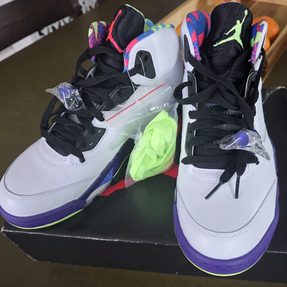 Bel-Air Jordan 5's - White, Purple, Neon Green